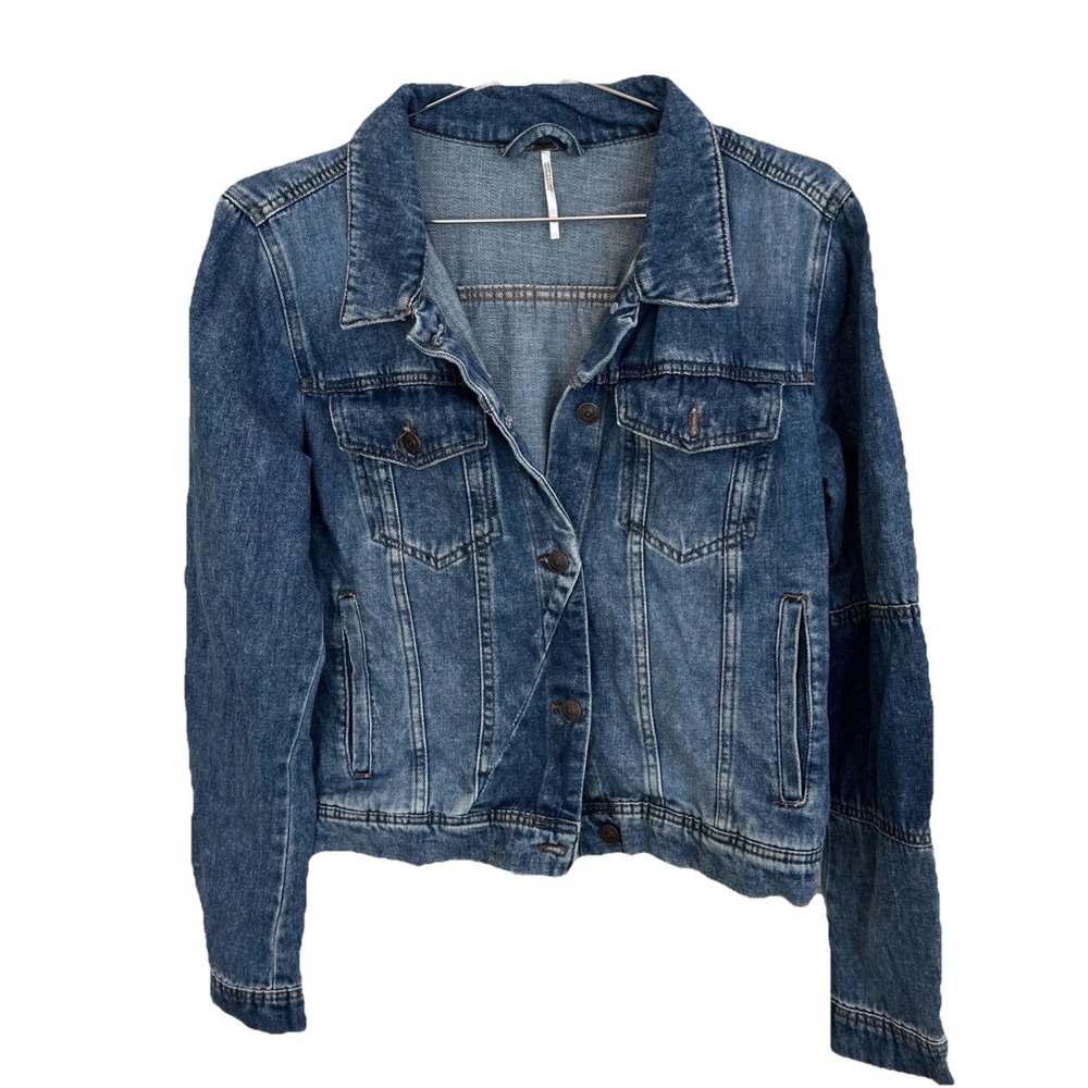 Free People Rumors Blue Denim Jean Jacket In Medium Indigo Women's Sz L